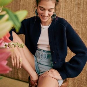 NWT Sezane Gilita Noe Marine Navy Jacket Cardigan sweater size XS